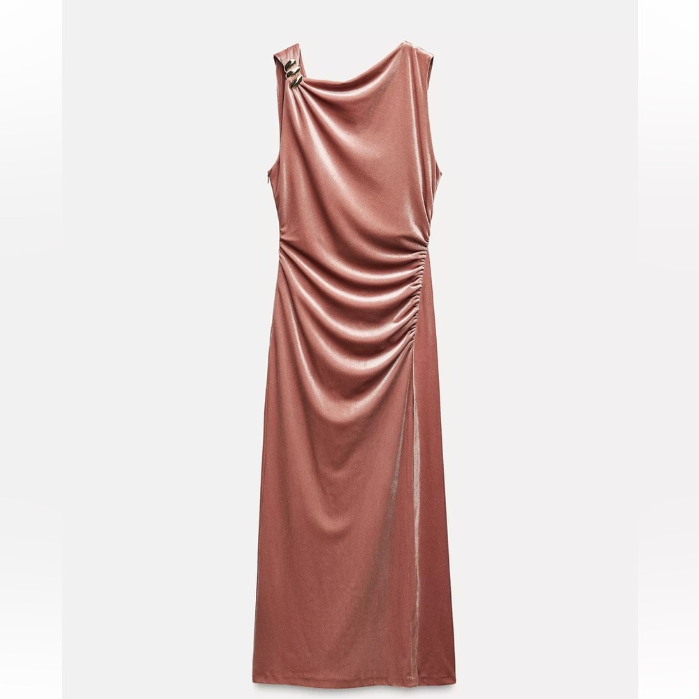 Zara Velvet Blush Color Midi Dress - Picture 8 of 16